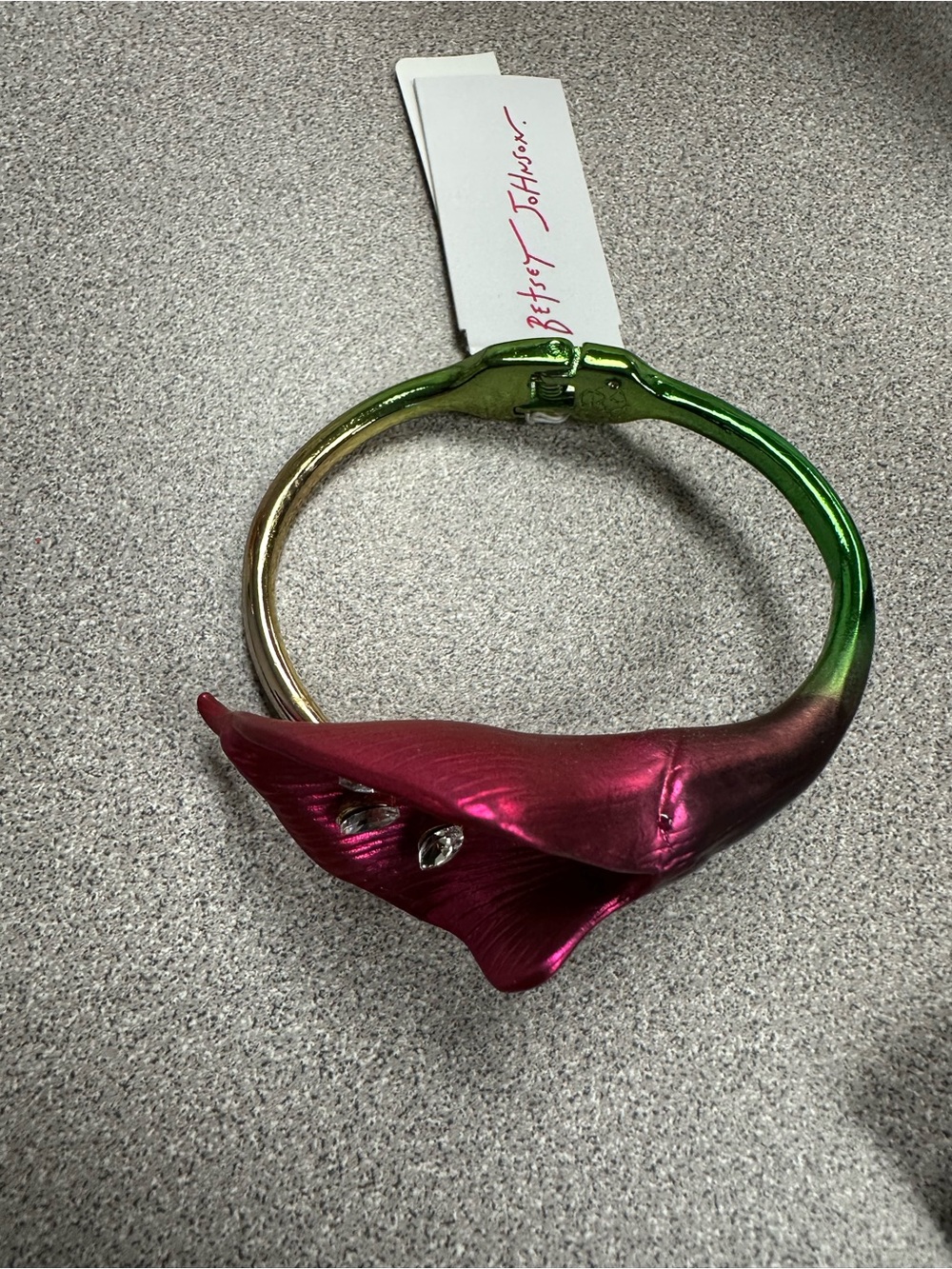 Betsy Johnson Metallic Pink and Green Calla Lily Floral Sculpted Bangle Beacelet